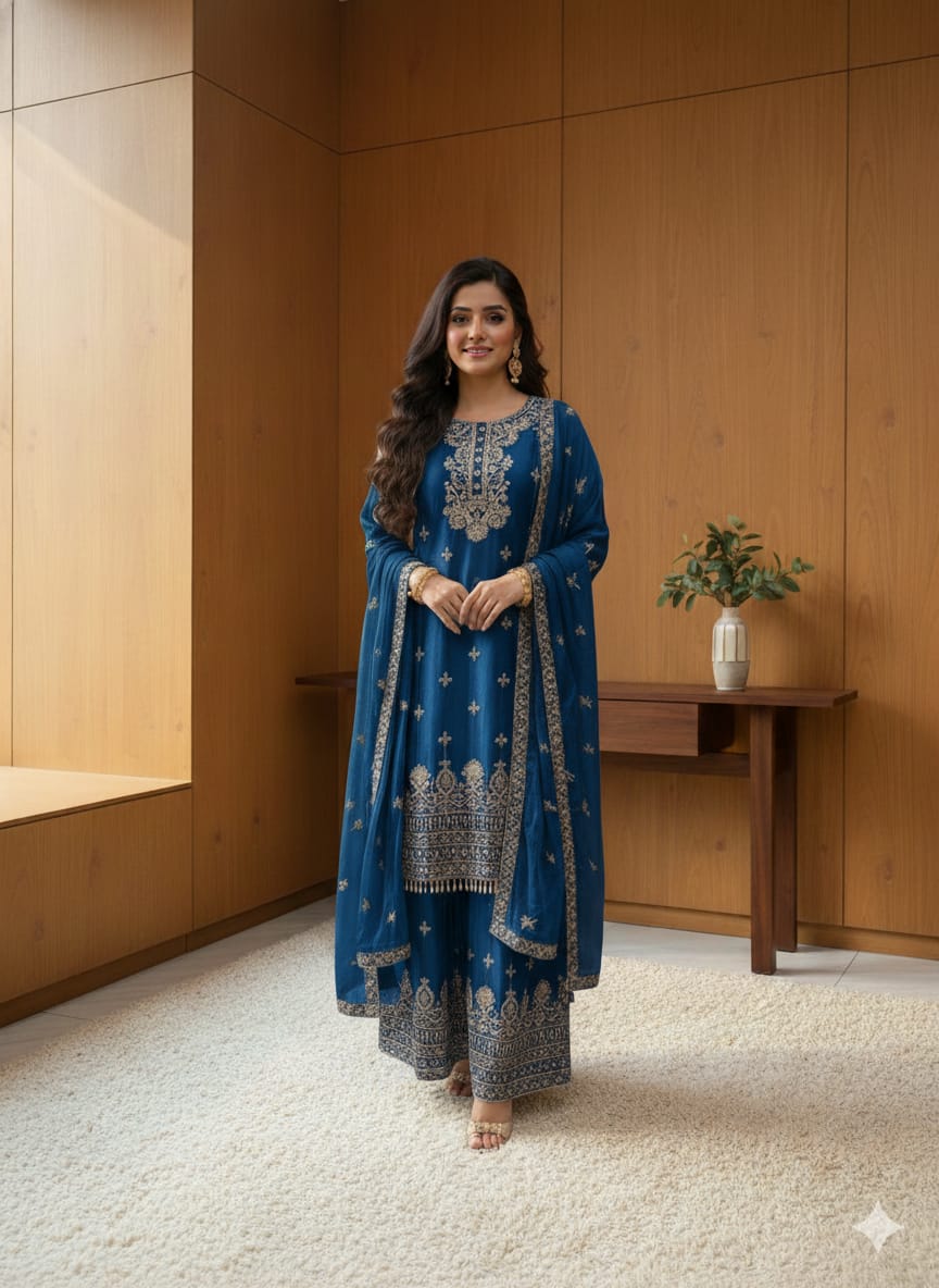 | P-33-3 | Luxury Embroidered Shirt with  Sharara ..